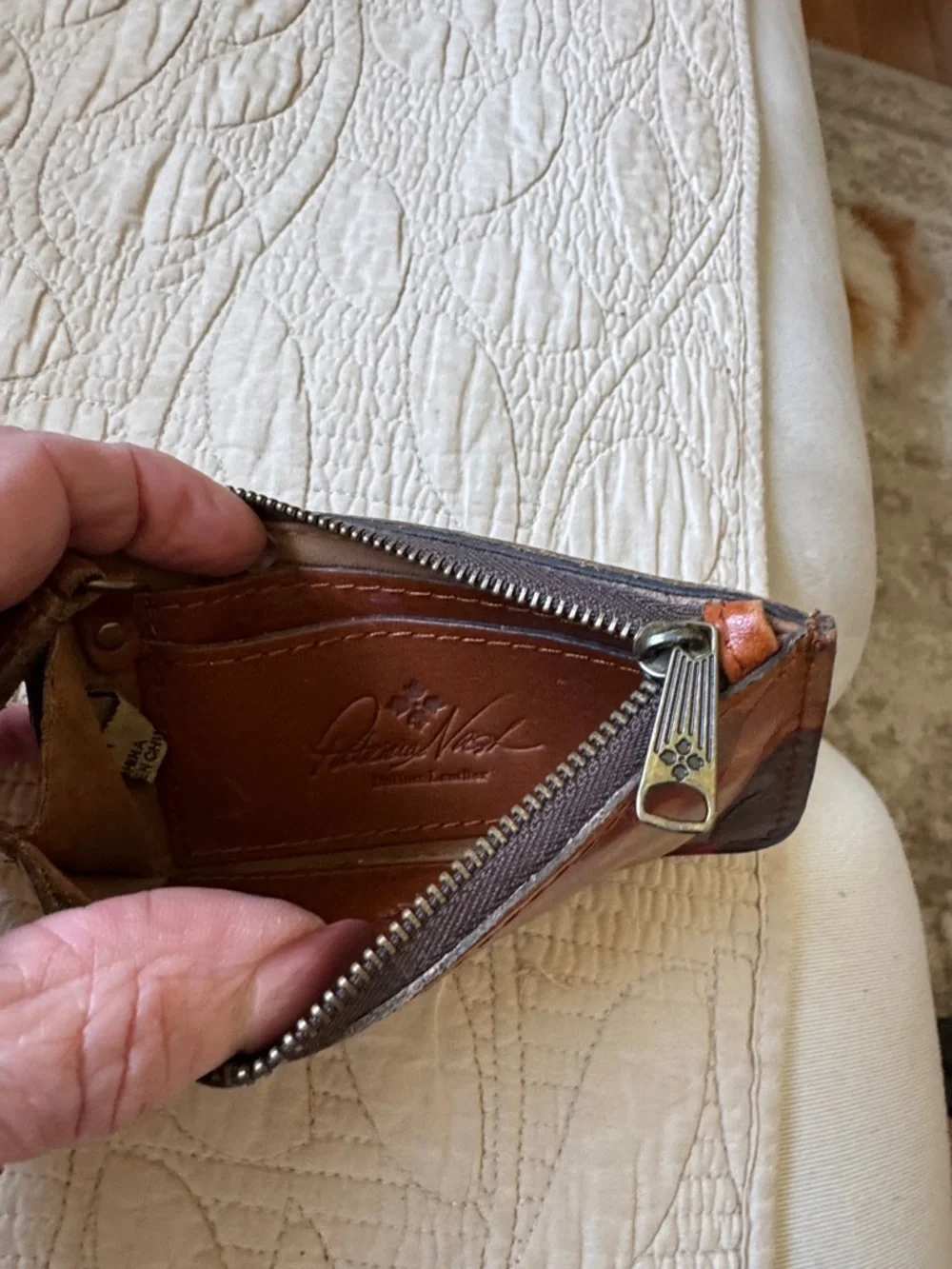 Patricia Nash Brown Multi-Color Leather Zip Key Wallet